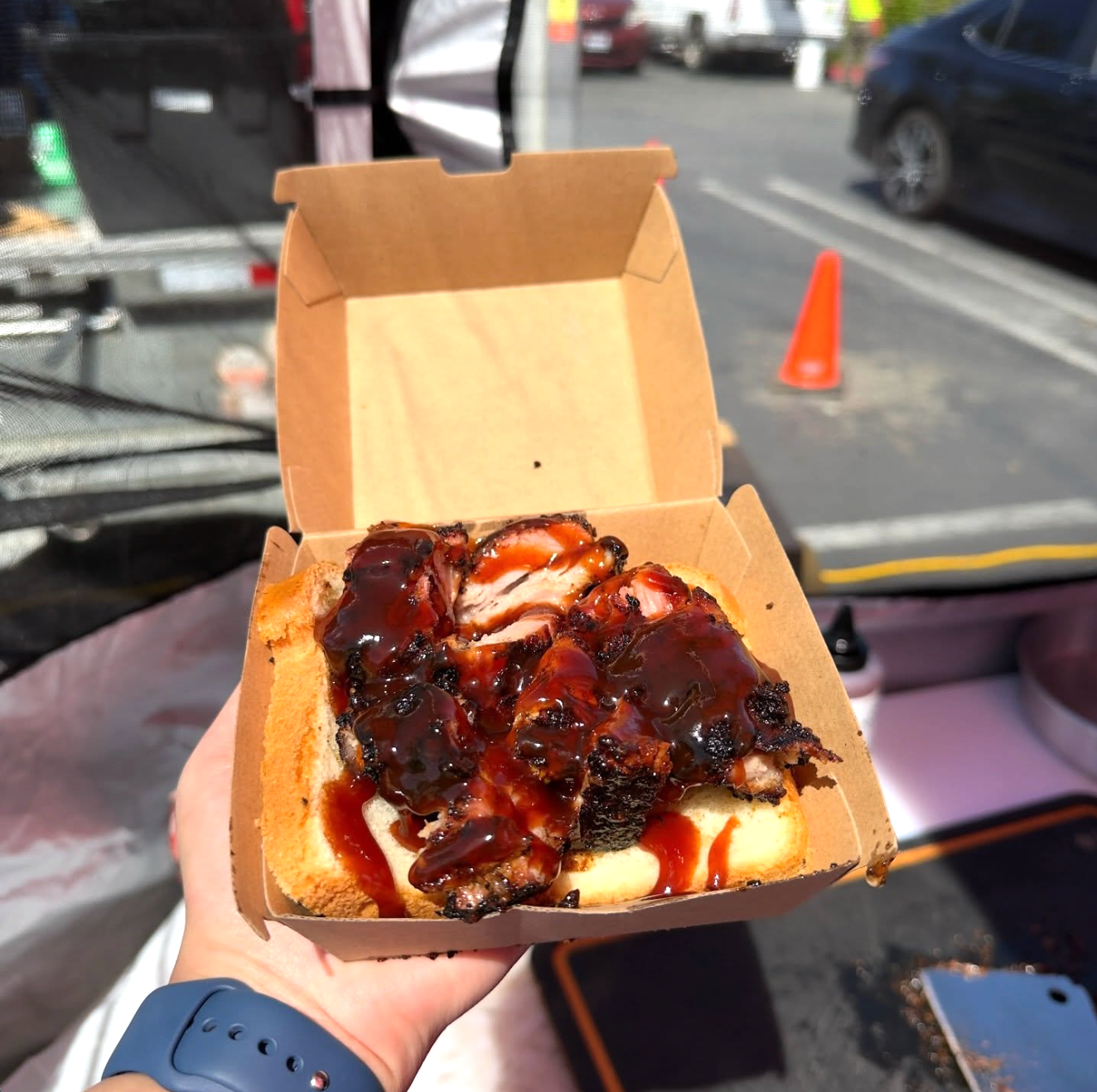 Saucy BBQ rib sandwich from Three Little Pigs